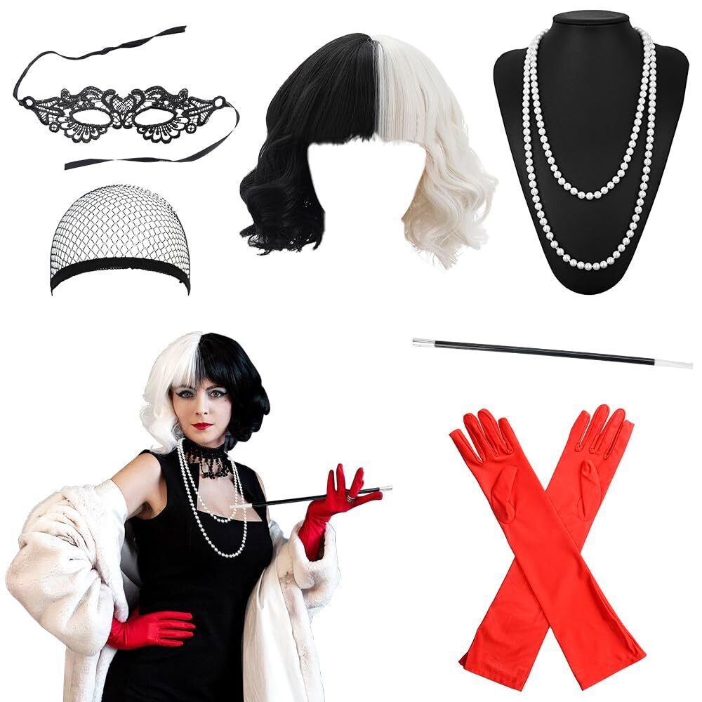 3656 Halloween Costumes Women 70s Fancy Dress With Black White